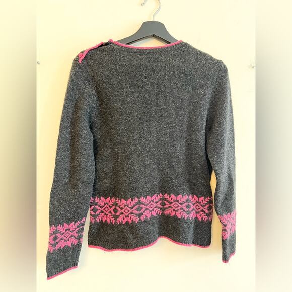Vintage Y2K 100% lambswool sweater fair isle grey pink 2000s cozy winter large - Picture 5 of 6